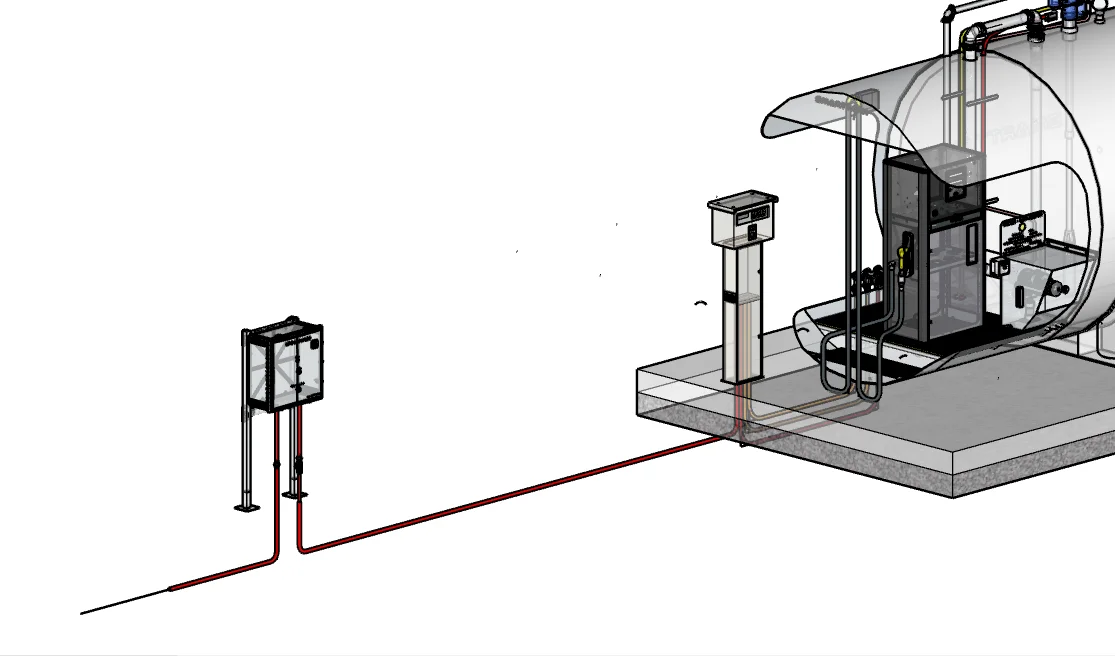 Site Manager control panel with conduit connection to tank system