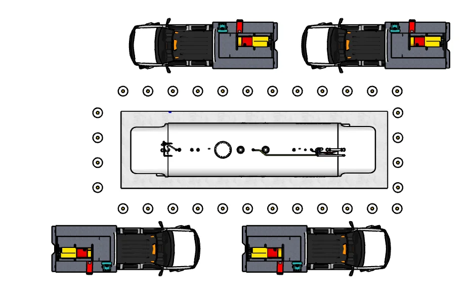 Site layout showing tank with four simultaneous fueling positions