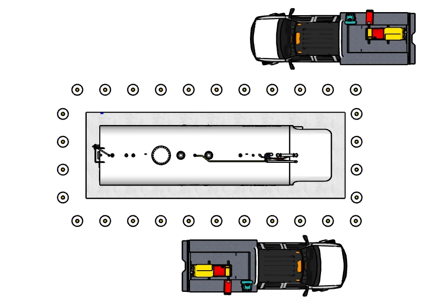 Site layout showing tank with two parallel fueling lanes