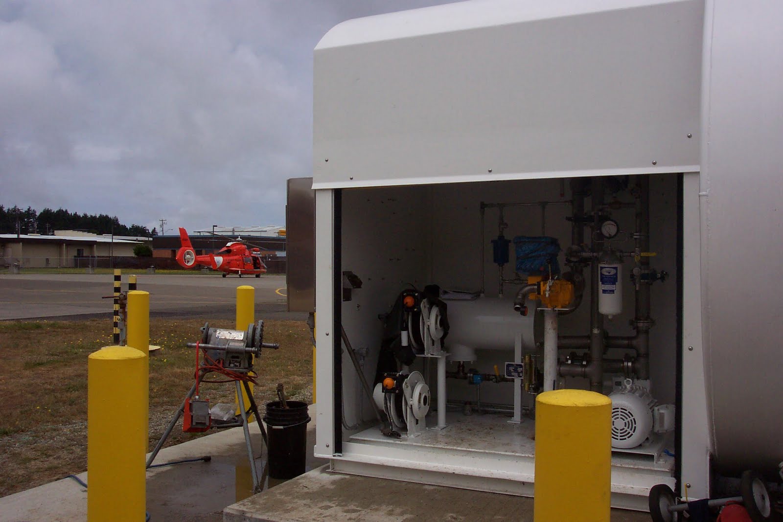 Pumphouse with helicopter